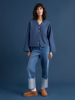 Oversize Denim Koyu İndigo Gömlek