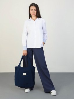 Pamuklu Kolları Çizgi Detaylı Gri Mavi Cizgili Gömlek