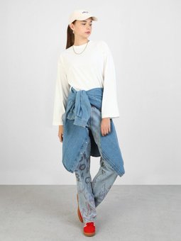 Pamukluoversize Örme Tişört Sweatshirt Beyaz