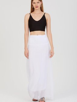 Beyaz İtalyan Astarlı İpek Uzun Etek