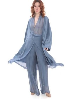 İndigo Mavisi Italyan Korse Belli Astarlı İpek Pantolon