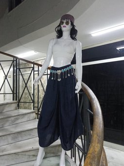 Lacivert İtalyan Cepli Keten Şalvar Pantolon