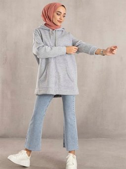 Giyim Sweatshirt Siyah Kırmızı Gri Yeşil Sweat Kapüşonlu Cepli 3 İplik Kalın