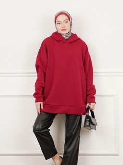 Giyim Sweatshirt Siyah Kırmızı Gri Yeşil Sweat Kapüşonlu Cepli 3 İplik Kalın