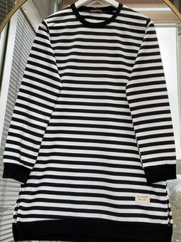 Moda Neva Siyah Çizgili Iki Iplik Kışlık Bisiklet Yaka Salaş Tunik Sweatshirt