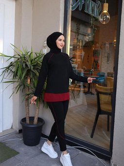Biye Detalı İkili Eşofman Takımı Brc1601 Siyah Bordo