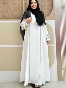 Çizgi Detaylı Boydan Fermuarlı Tam Boy Ferace Bym11 Ekru