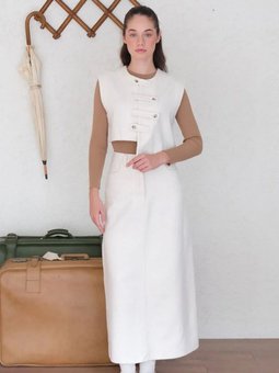 Çapraz Düğmeli Vintage Ekru Yelek