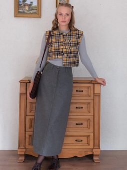 Ekose Çapraz Düğmeli Vintage Hardal Yelek