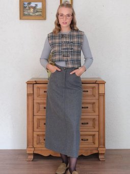 Ekose Çapraz Düğmeli Vintage Vizon Yelek