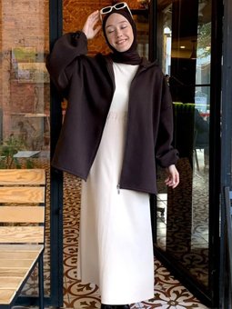 İplik Kapüşonlu Acı Kahve Hırka