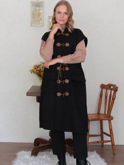 Uzun Kaşe Vintage Siyah Yelek