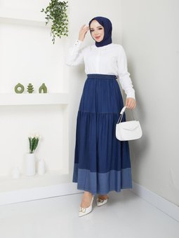 Beli Lastikli İnce Dokümlü Kot Uzun Çiingene Etek 52014