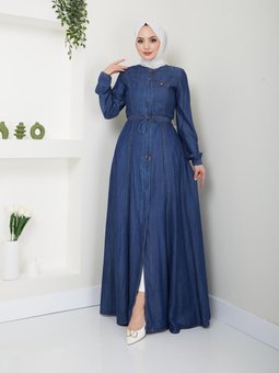 İnce Kot Pardesü Ferace Düğmeli 146cm 55035