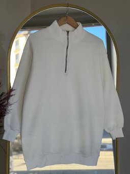 Birgül Fermuarlı Yarım Balıkçı Üç İp Sweat Zn1055 Beyaz