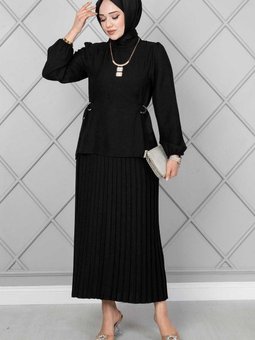 Yanları Kemerli İkili Takım Siyah