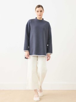 Kontrast Biye Detaylı Bağcıklı Sweatshırt Antrasit