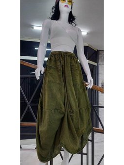 Haki Hint Etnik Cepli Taşlanmış Şalvar Straplez Elbise Uzun Etek