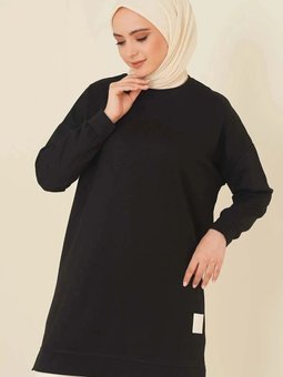 Bisiklet Yaka Mevsimlik Yırtmaçlı Armalı Tunik Sweat Sweatshirt