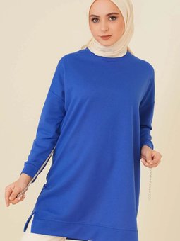 Bisiklet Yaka Mevsimlik Yırtmaçlı Armalı Tunik Sweat Sweatshirt