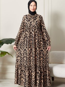 Önden Düğmeli Viskon Elbise Anne Elbisesi Pamuklu Kumaş Geniş Beden