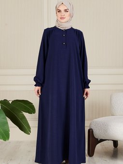 Yaka Önden Düğmeli Salaş Aerobin Elbise Anne Namaz Gömlek Elbisesi