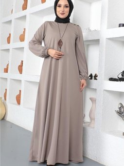 Kolyeli Bisiklet Yaka Elbise Vizon