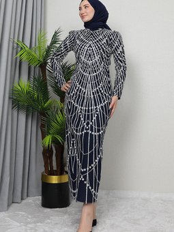 Ebrar Simli Abiye Elbise Lacivert