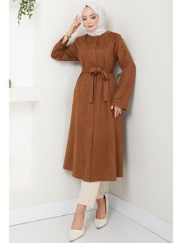 Fermuarlı Kuşaklı Süet Taba Kap