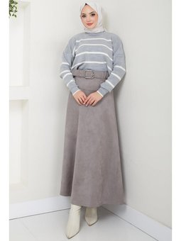 Kemerli Süet Mevlana Gri Etek