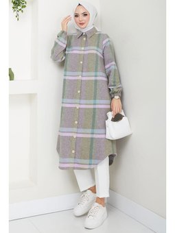 Uzun Ekose Oduncu Tunik Yeşil Gömlek