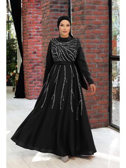 Büyük Beden Kayre Saten Abiye Elbise Siyah