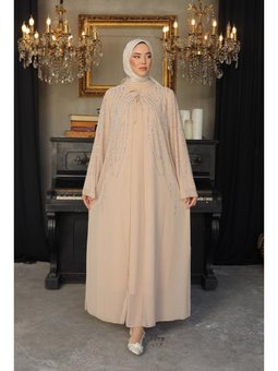 Büyük Beden Mahinur Şifon Abiye Elbise Camel