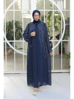 Büyük Beden Mahinur Şifon Abiye Elbise Lacivert