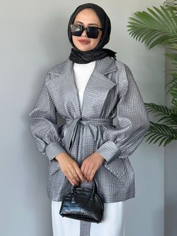 Taşlı Broker Ceket Gri