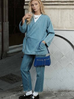 Anvelop Kapama Kot Kimono Mavi Ceket