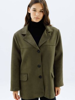 Cep Detaylı Haki Süet Ceket