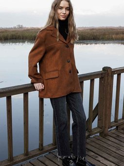 Cep Detaylı Kahve Süet Ceket