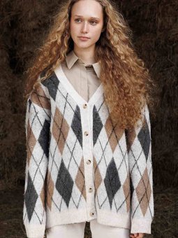 Ekose Baklava Desen Şardonlu Bej Hırka