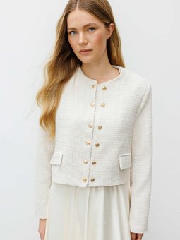 Gold Metal Düğmeli Krem Tüvit Ceket