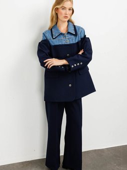 Kot Detaylı Lacivert Blazer Ceket