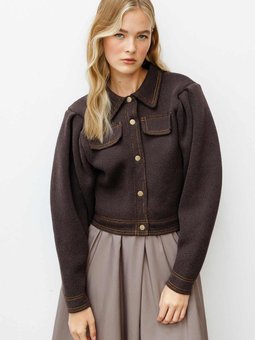 Metal Düğmeli Triko Bomber Kül Kahve Ceket