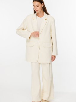 Oversıze Basic Krem Blazer