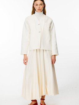 Trocape Yakasız Ekru Kaşe Ceket