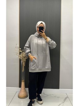 İkoll Kapüşonlu Cepli Sweat Yazılı