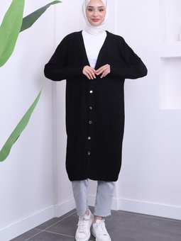 Siyah Mevsimlik Merserize Salaş Triko Hırka