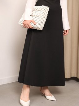 Siyah Scuba Kloş Etek