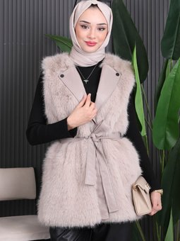 Vizon Deri Kuşaklı Kürk Yelek