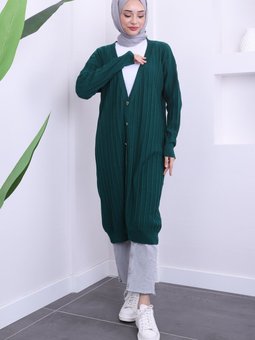 Zümrüt Yeşili Mevsimlik Merserize Salaş Triko Hırka