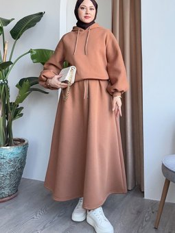 Balon Kol Sweat Etekli Camel Takım